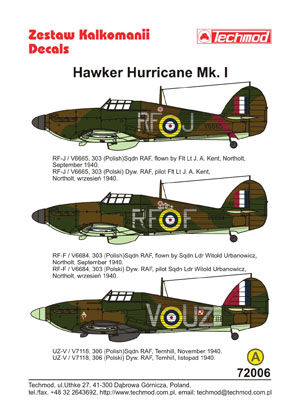TCH72006 Hawker Hurricane Mk I decals