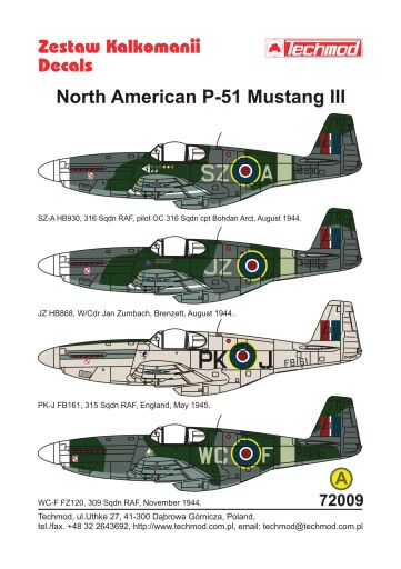TCH72009 North American P-51 Mustang III decals